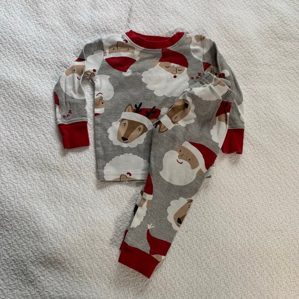 5/$25‎ Carter's 12M Santa Reindeer Christmas Pajama Set Gray Red 2pc